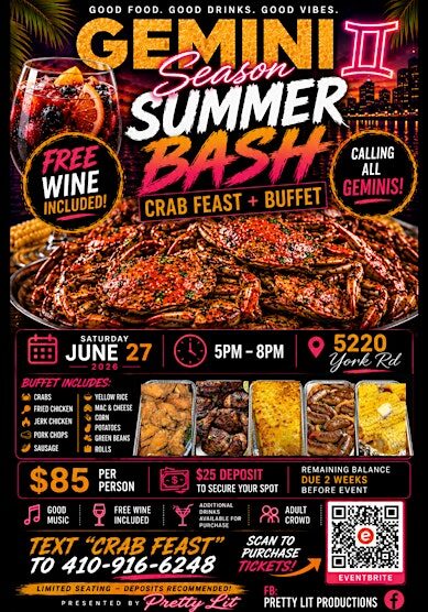 Gemini Season Summer Bash: Crab Feast + Buffet