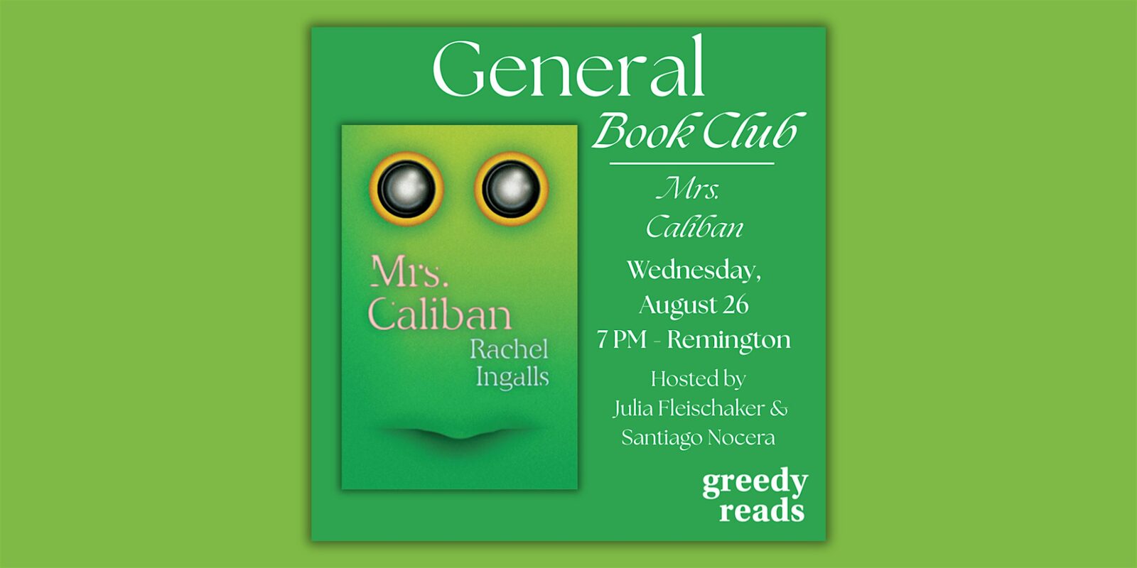 Greedy Reads Book Club August: "Mrs. Caliban" by Rachel Ingalls