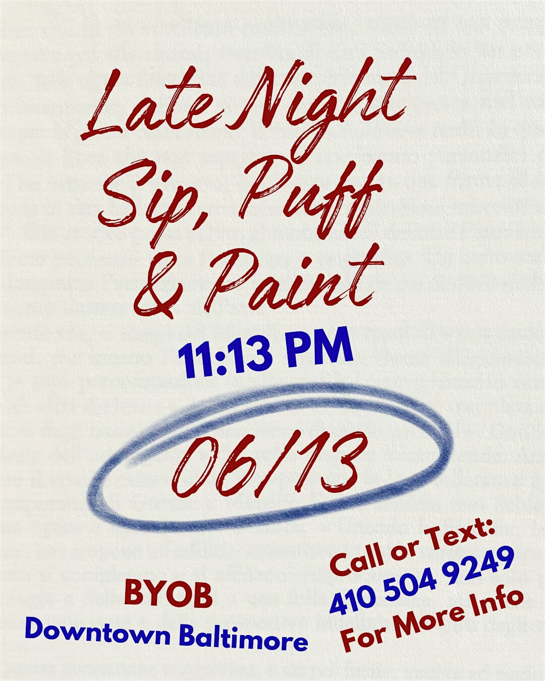 Late Night! Sip, Puff n Paint @ Baltimore's BEST Art Gallery!